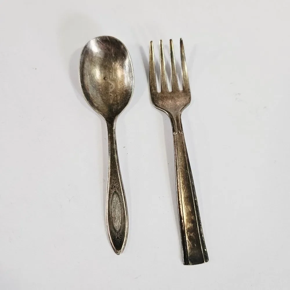 Antique Oneida New Era Community Plate Silver Children's Baby Spoon & Fork Set